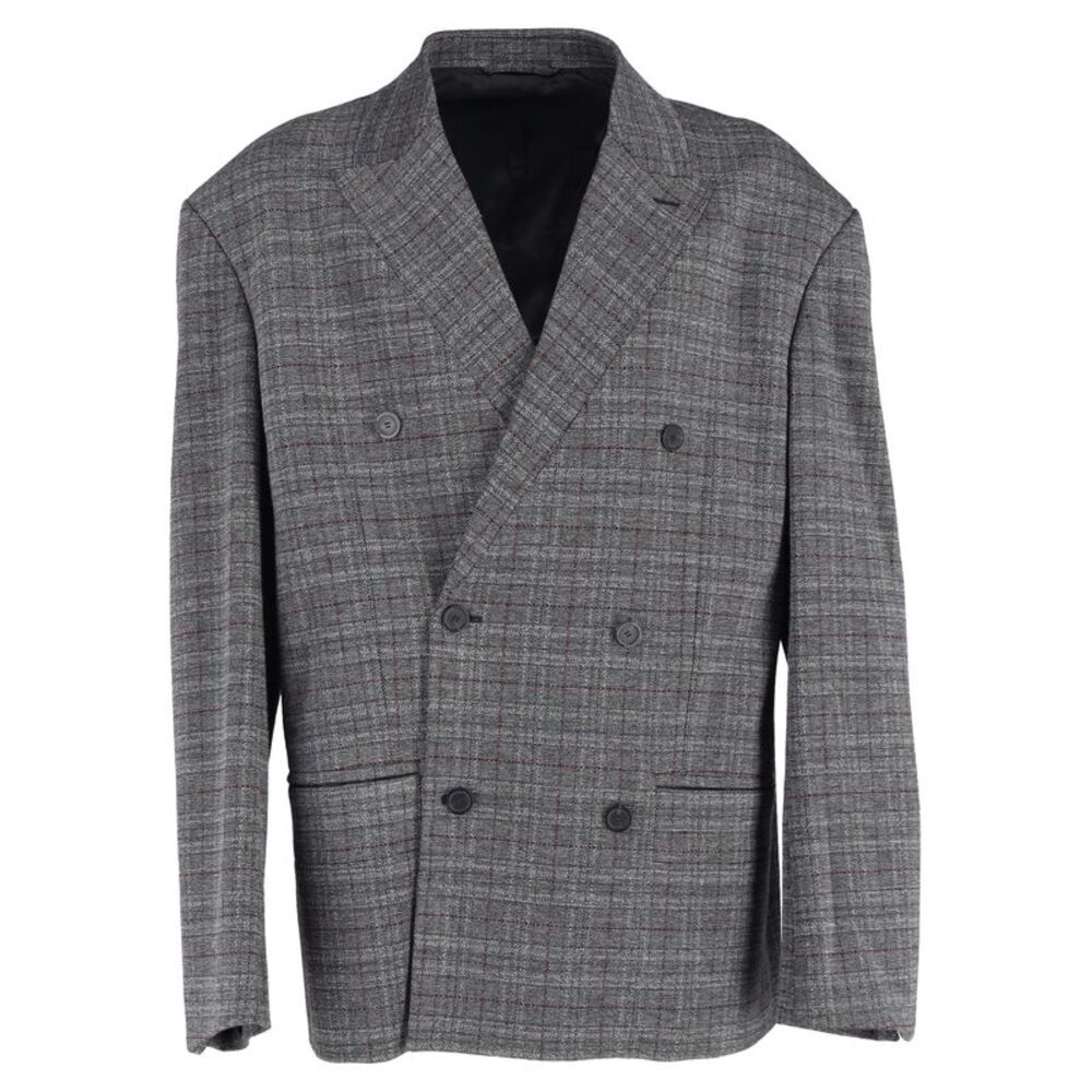 Balenciaga Double-Breasted Oversized Checked Blazer in Grey Viscose